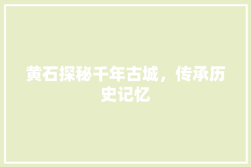 黄石探秘千年古城，传承历史记忆