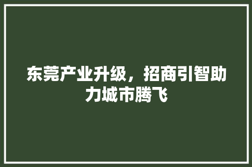 东莞产业升级，招商引智助力城市腾飞