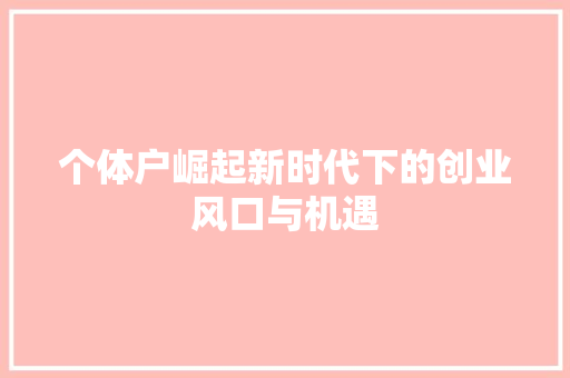 个体户崛起新时代下的创业风口与机遇