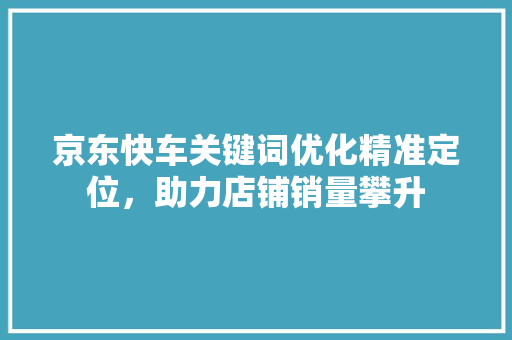 京东快车关键词优化精准定位，助力店铺销量攀升