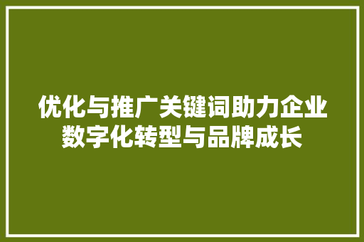 优化与推广关键词助力企业数字化转型与品牌成长