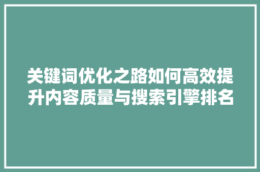 关键词优化之路如何高效提升内容质量与搜索引擎排名 服务器/数据库