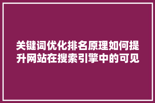 关键词优化排名原理如何提升网站在搜索引擎中的可见度