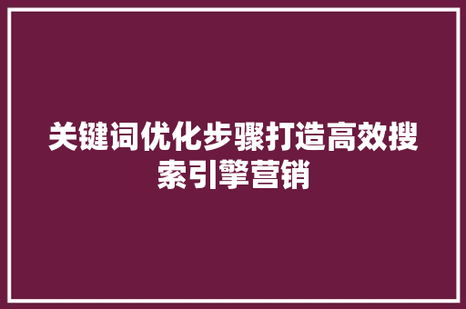 关键词优化步骤打造高效搜索引擎营销