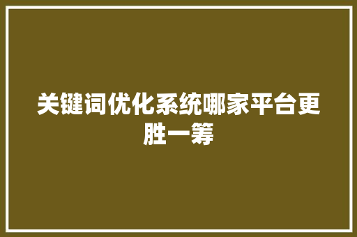 关键词优化系统哪家平台更胜一筹