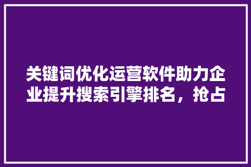 关键词优化运营软件助力企业提升搜索引擎排名，抢占市场先机