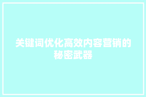 关键词优化高效内容营销的秘密武器