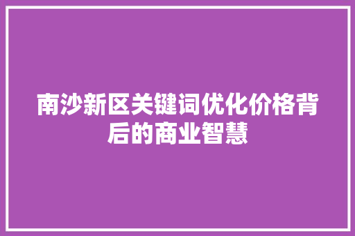 南沙新区关键词优化价格背后的商业智慧