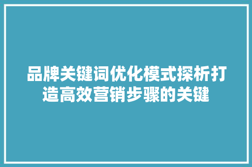 品牌关键词优化模式探析打造高效营销步骤的关键
