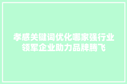 孝感关键词优化哪家强行业领军企业助力品牌腾飞