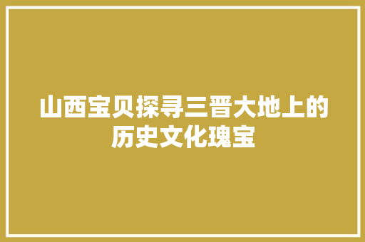 山西宝贝探寻三晋大地上的历史文化瑰宝