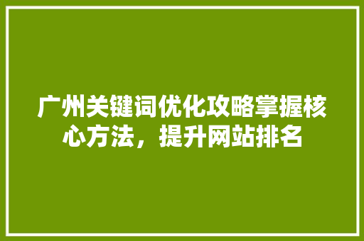 广州关键词优化攻略掌握核心方法，提升网站排名 SEO教程