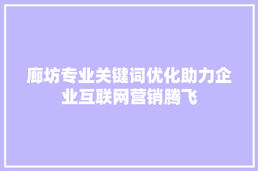 廊坊专业关键词优化助力企业互联网营销腾飞