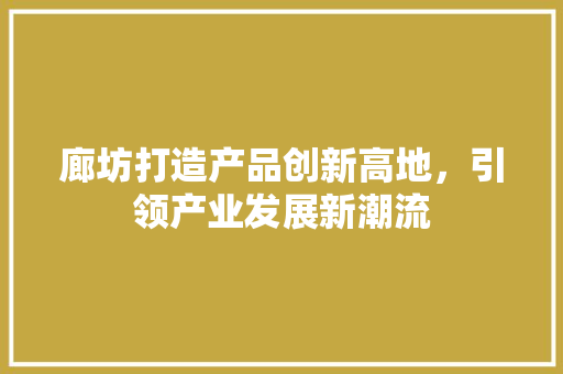 廊坊打造产品创新高地，引领产业发展新潮流