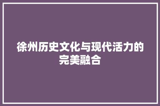徐州历史文化与现代活力的完美融合