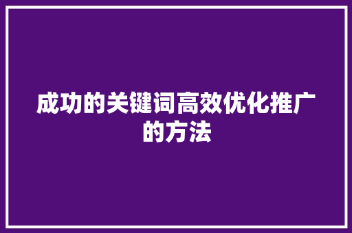 成功的关键词高效优化推广的方法