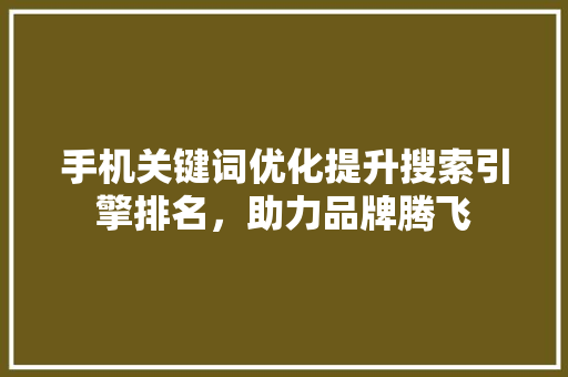 手机关键词优化提升搜索引擎排名，助力品牌腾飞