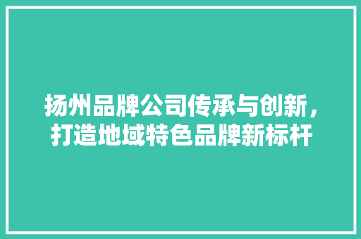 扬州品牌公司传承与创新，打造地域特色品牌新标杆