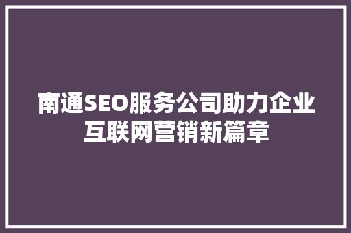 南通SEO服务公司助力企业互联网营销新篇章