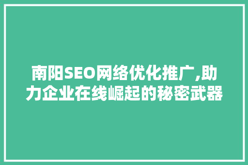 南阳SEO网络优化推广,助力企业在线崛起的秘密武器 SEO教程