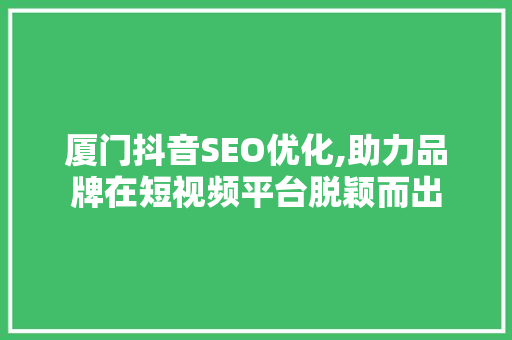 厦门抖音SEO优化,助力品牌在短视频平台脱颖而出