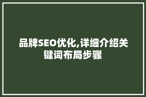 品牌SEO优化,详细介绍关键词布局步骤