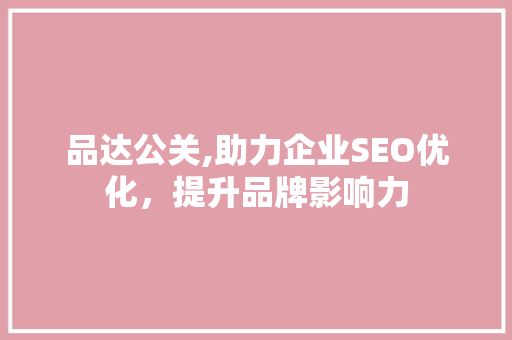 品达公关,助力企业SEO优化，提升品牌影响力 SEO教程