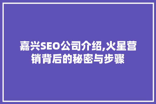 嘉兴SEO公司介绍,火星营销背后的秘密与步骤