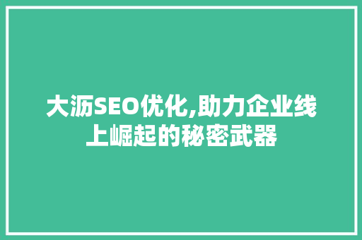 大沥SEO优化,助力企业线上崛起的秘密武器