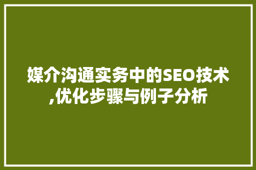 媒介沟通实务中的SEO技术,优化步骤与例子分析