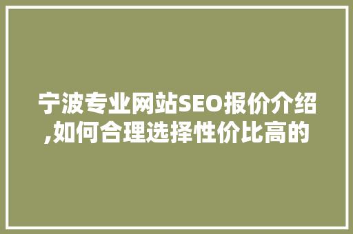 宁波专业网站SEO报价介绍,如何合理选择性价比高的SEO服务