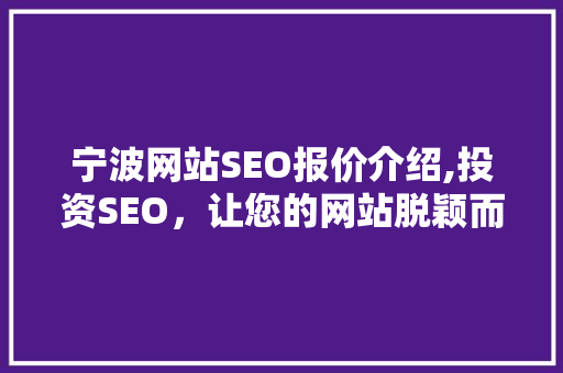 宁波网站SEO报价介绍,投资SEO，让您的网站脱颖而出