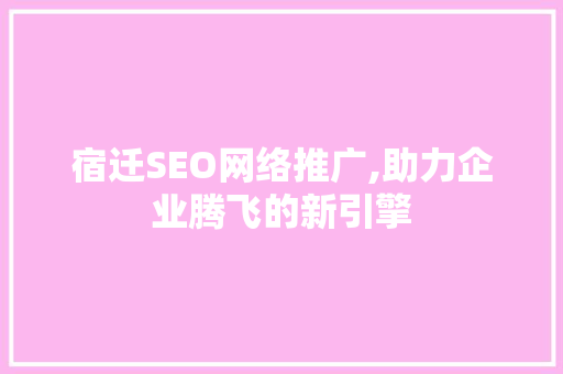 宿迁SEO网络推广,助力企业腾飞的新引擎