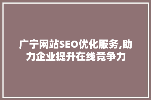 广宁网站SEO优化服务,助力企业提升在线竞争力
