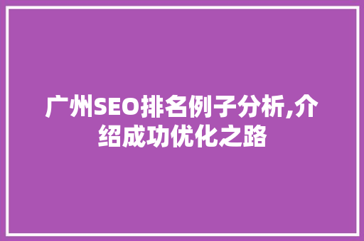 广州SEO排名例子分析,介绍成功优化之路
