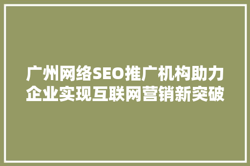 广州网络SEO推广机构助力企业实现互联网营销新突破