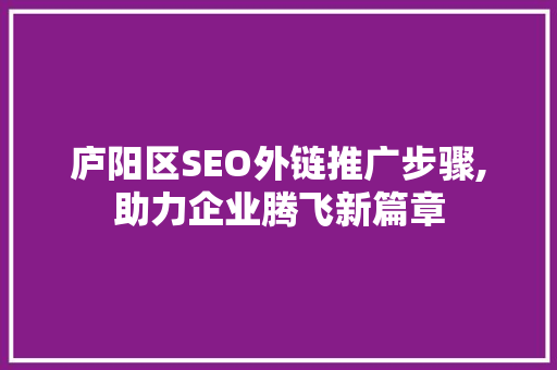庐阳区SEO外链推广步骤,助力企业腾飞新篇章