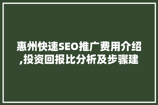 惠州快速SEO推广费用介绍,投资回报比分析及步骤建议 建站教程