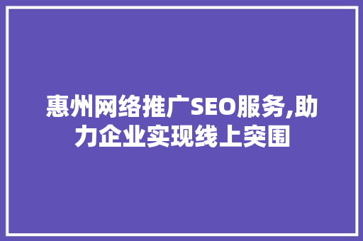 惠州网络推广SEO服务,助力企业实现线上突围