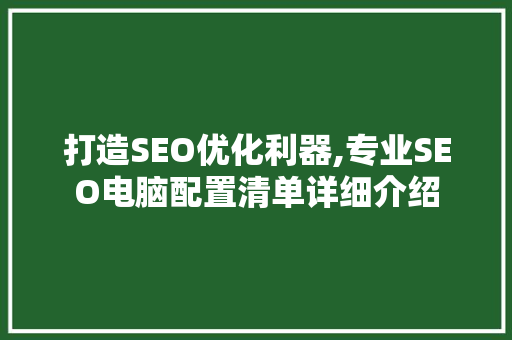 打造SEO优化利器,专业SEO电脑配置清单详细介绍