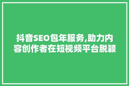 抖音SEO包年服务,助力内容创作者在短视频平台脱颖而出
