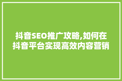 抖音SEO推广攻略,如何在抖音平台实现高效内容营销