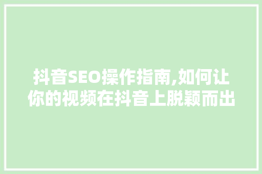 抖音SEO操作指南,如何让你的视频在抖音上脱颖而出
