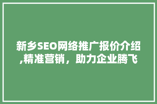 新乡SEO网络推广报价介绍,精准营销，助力企业腾飞 Web前端