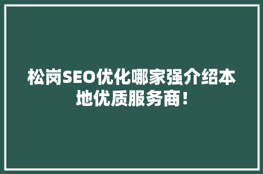 松岗SEO优化哪家强介绍本地优质服务商！