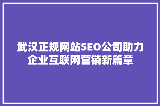 武汉正规网站SEO公司助力企业互联网营销新篇章