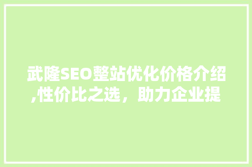 武隆SEO整站优化价格介绍,性价比之选，助力企业提升网络竞争力