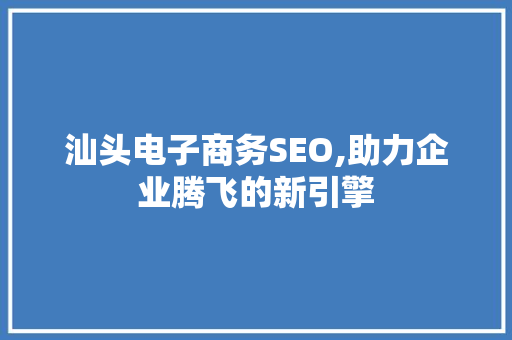 汕头电子商务SEO,助力企业腾飞的新引擎