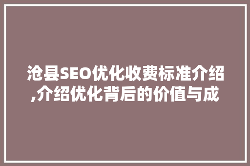 沧县SEO优化收费标准介绍,介绍优化背后的价值与成本