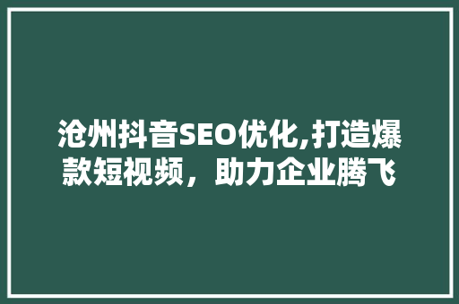 沧州抖音SEO优化,打造爆款短视频，助力企业腾飞